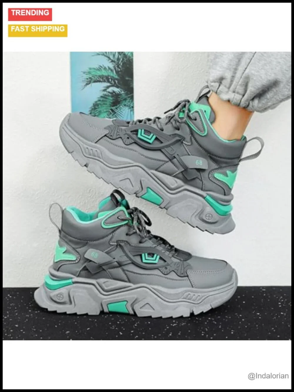 Men's High Top Leather Chunky Platform Sneakers Non-Slip Fashion Athletic Shoes